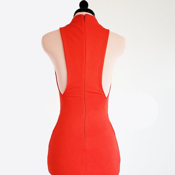 Babaton Sexy Bright Red Bodycon Midi Dress BNWT - Picture 8 of 15
